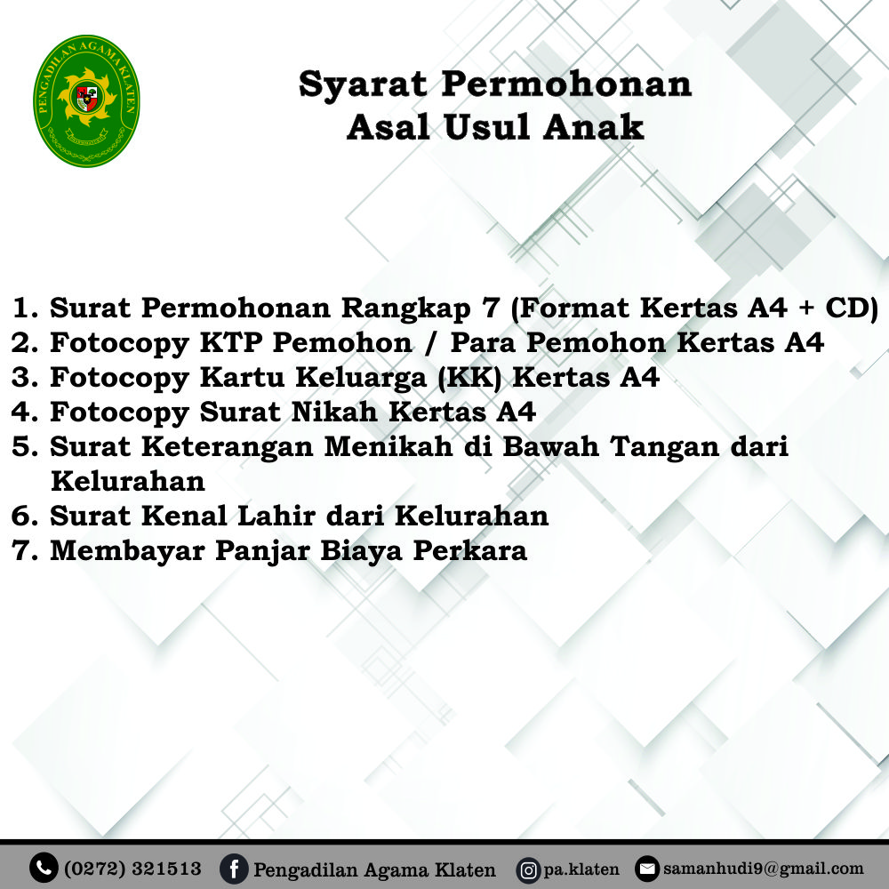 4. Syarat permohonan Asal usul Anak