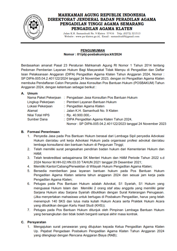 Pengumuman Posbakum Klaten 2024 001