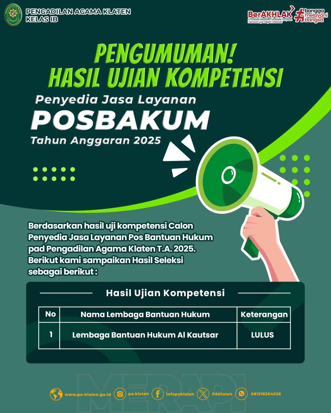 Pengumuman Hasil Seleksi Kompetensi Posbakum 2025