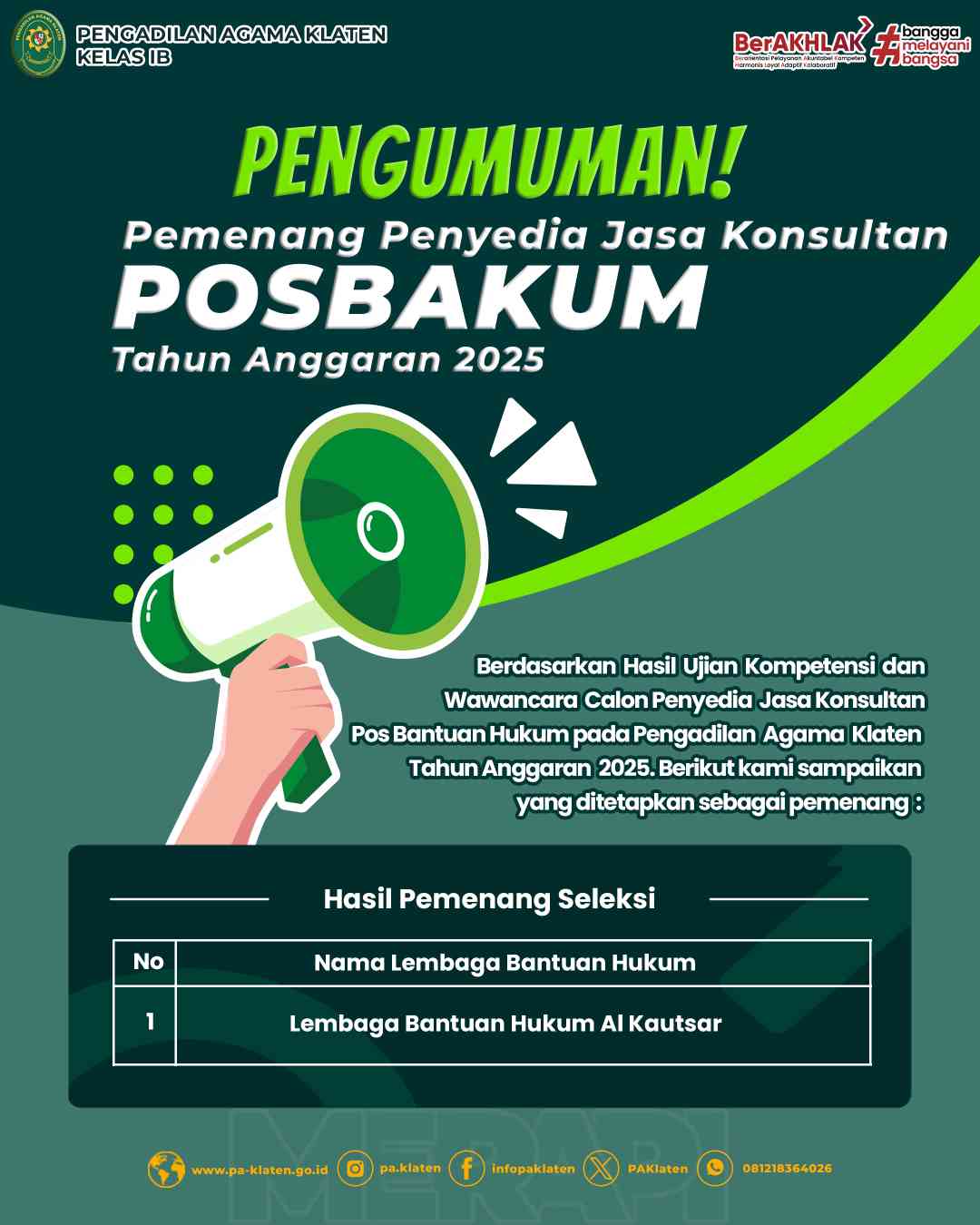 Pengumuman Pemenang Seleksi Kompetensi Posbakum 2025